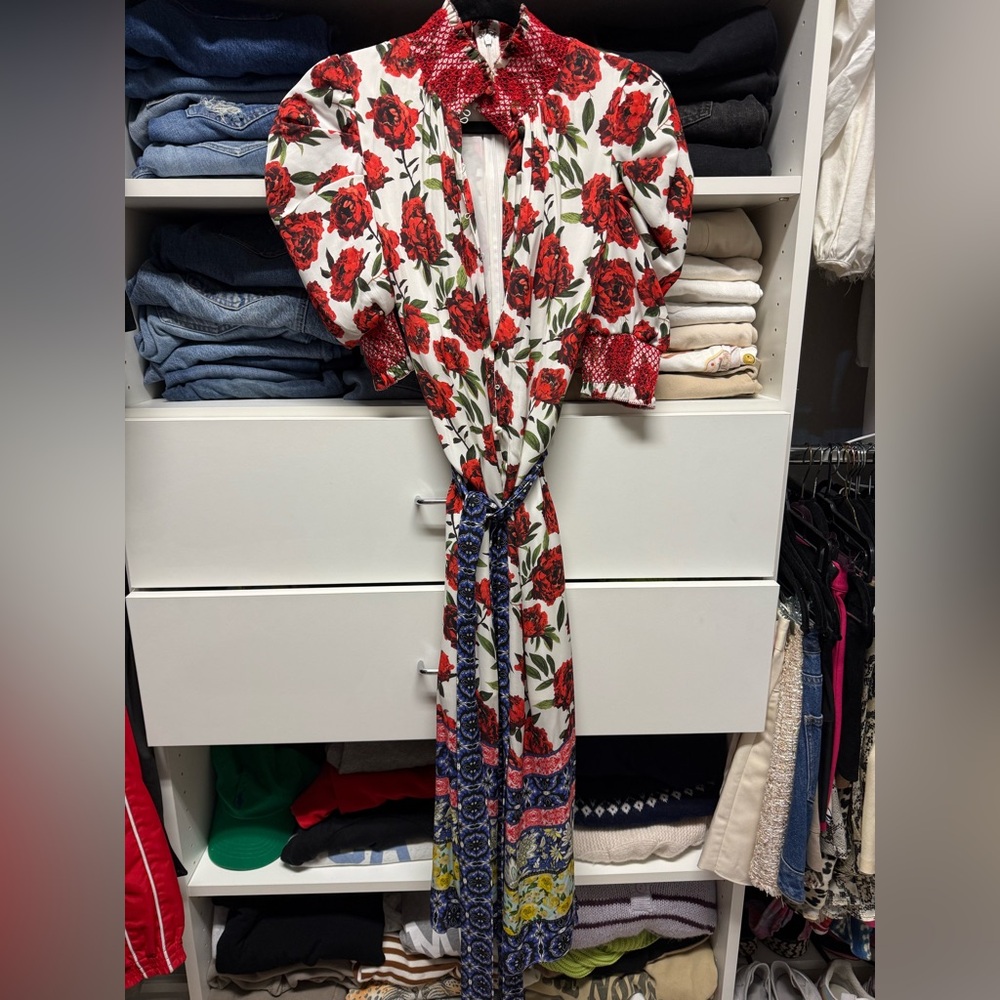 Alice + Olivia Red and White Floral Smocked Dress